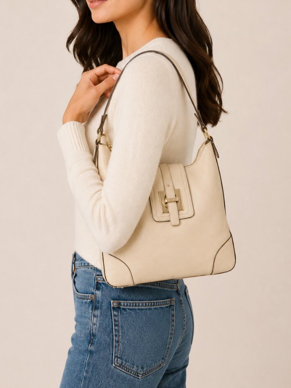 Kate Spade Gold Coast Stevie Hobo Ivory Cream Pebbled Leather Shoulder Bag - Picture 3 of 12